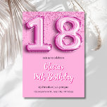 Pink Glitter 18th Birthday Balloon Invitation<br><div class="desc">Get the party started with this fun, modern, and glamourous 18th birthday party invitation! Perfect for celebrating this major milestone in style, this design is sure to excite your guests. This trendy invitation features giant, shiny pink foil balloons forming the number "18, " set against a sparkling pink glitter background...</div>