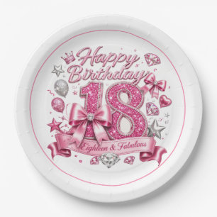 Pink Glitter 18th Birthday Paper Plate