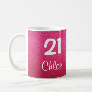 Pink Glitter 21st Birthday Mug (Customisable)