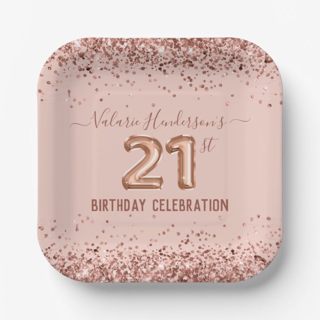 Pink Glitter 21st Birthday Paper Plate (Front)
