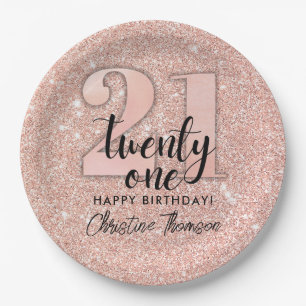 Pink Glitter 21st Birthday Paper Plates
