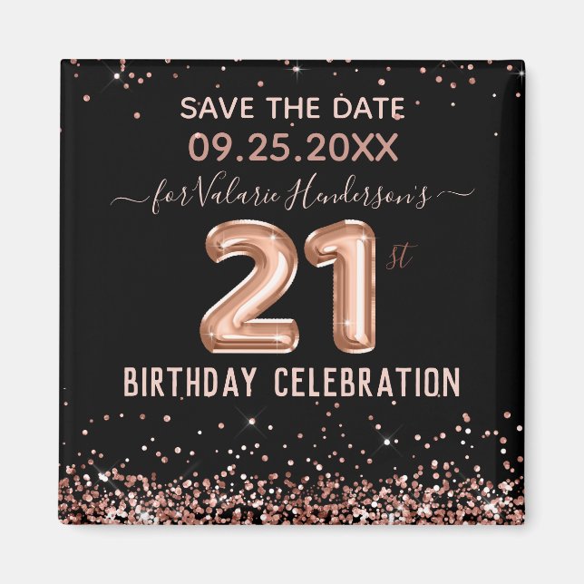 Pink Glitter 21st Birthday Save the Date Magnet (Front)