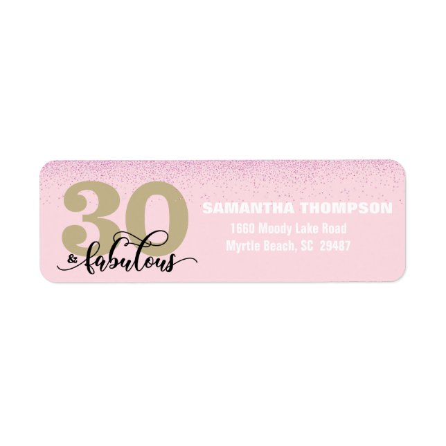 Pink Glitter 30 & Fabulous Return Address  Label (Front)