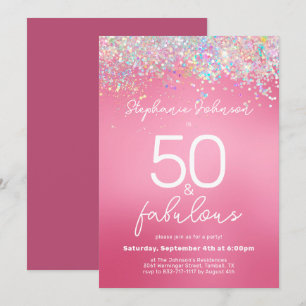 Pink Glitter 50 and Fabulous 50th Birthday Party Invitation