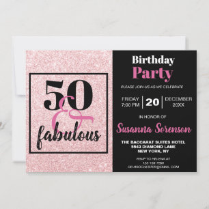 Pink Glitter 50 & Fabulous Birthday Party Invitation