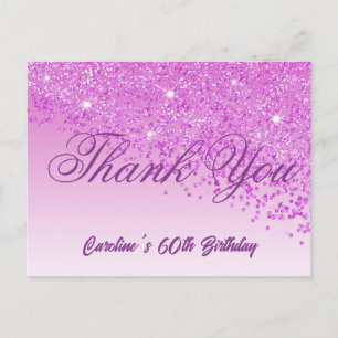 Pink Glitter, 60th Birthday Thank You Postcard