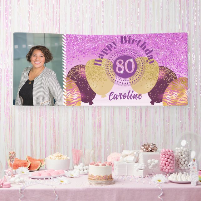 Pink Glitter 80th Birthday & Balloons  Banner (Party)