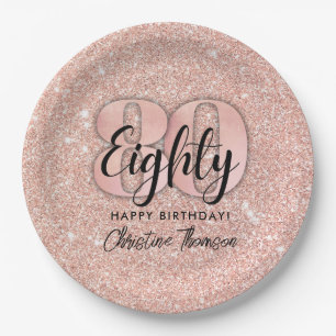 Pink Glitter`80th Birthday Paper Plates