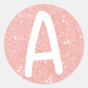 Pink Glitter A Initial Classic Round Sticker