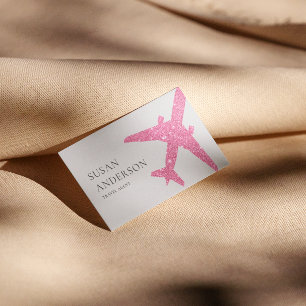 Pink Glitter Airplane Business Card