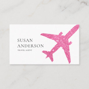 Pink Glitter Airplane Business Card