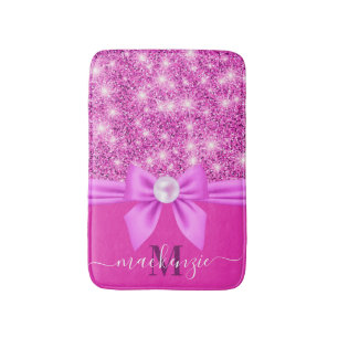 Pink Glitter and Bow Bath Mat