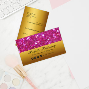 Pink Glitter and Gold Beauty Consultant Business Card