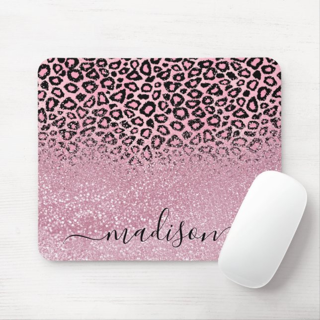 Pink Glitter and Leopard Pattern - Personalize Mouse Pad (With Mouse)