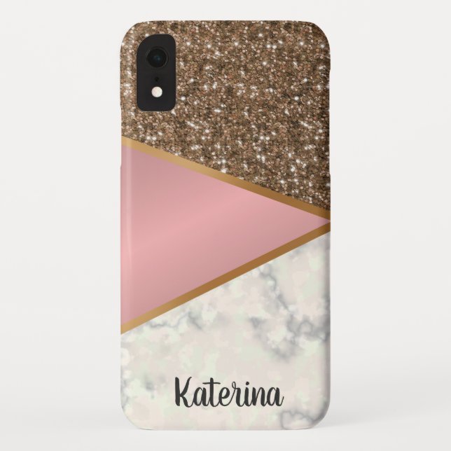 Pink Glitter and Marble Geometric Gold Mobile Case-Mate iPhone Case (Back)
