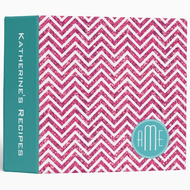 Pink Glitter and Mint Custom Monogram Binder (Front/Spine)