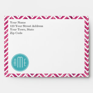 Pink Glitter and Mint Custom Monogram Envelope