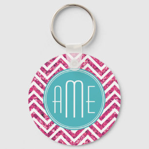 Pink Glitter and Mint Custom Monogram Keychain