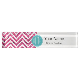 Pink Glitter and Mint Custom Monogram Nameplate