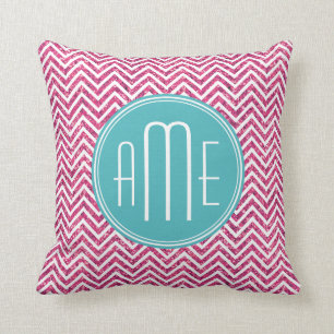 Pink Glitter and Mint Custom Monogram Throw Pillow
