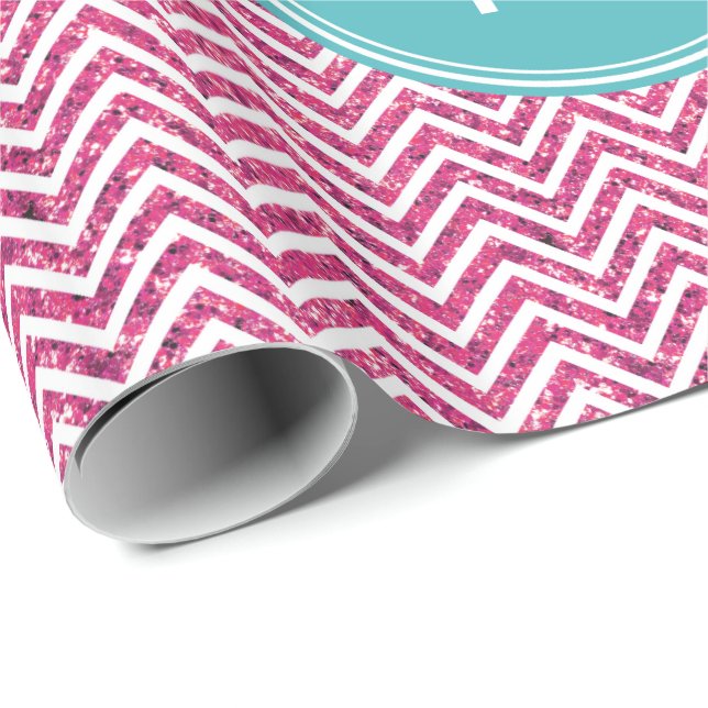 Pink Glitter and Mint Custom Monogram Wrapping Paper (Roll Corner)