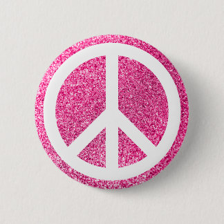 Pink Glitter and White Peace Symbol 2 Inch Round Button