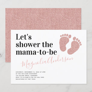 Pink Glitter Baby Feet Baby Shower Invitation