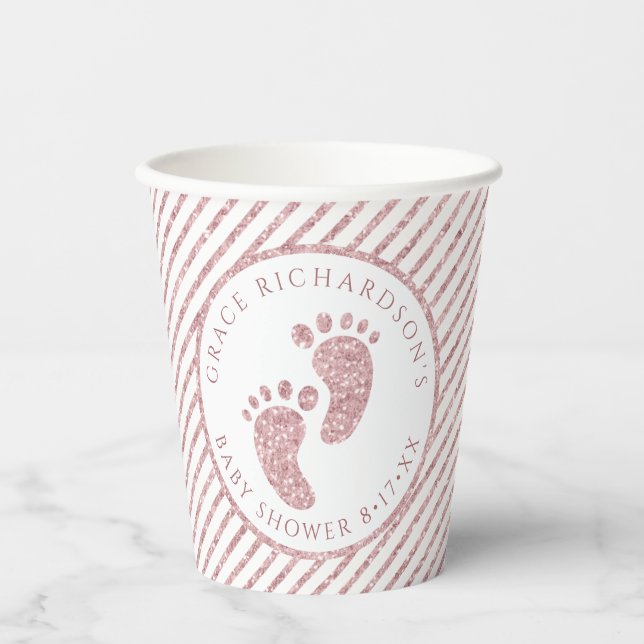 Pink Glitter Baby Feet Baby Shower Personalized  Paper Cups (Front)