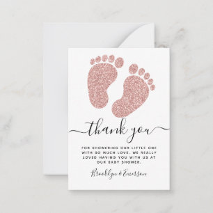 Pink Glitter Baby Feet Baby Shower Thank You Card