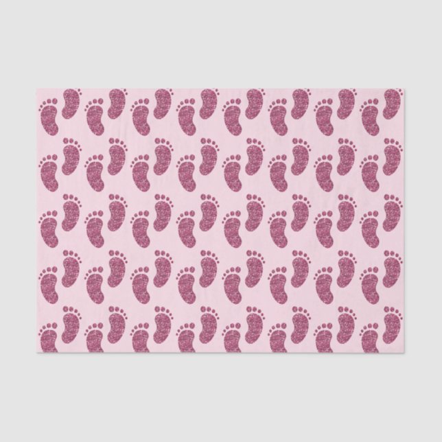 Pink Glitter Baby Girl Foot Print Pattern Tissue Paper (Front)
