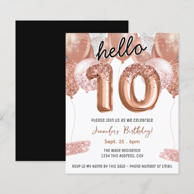 Pink Glitter Balloons 10th Birthday Party (Front/Back)