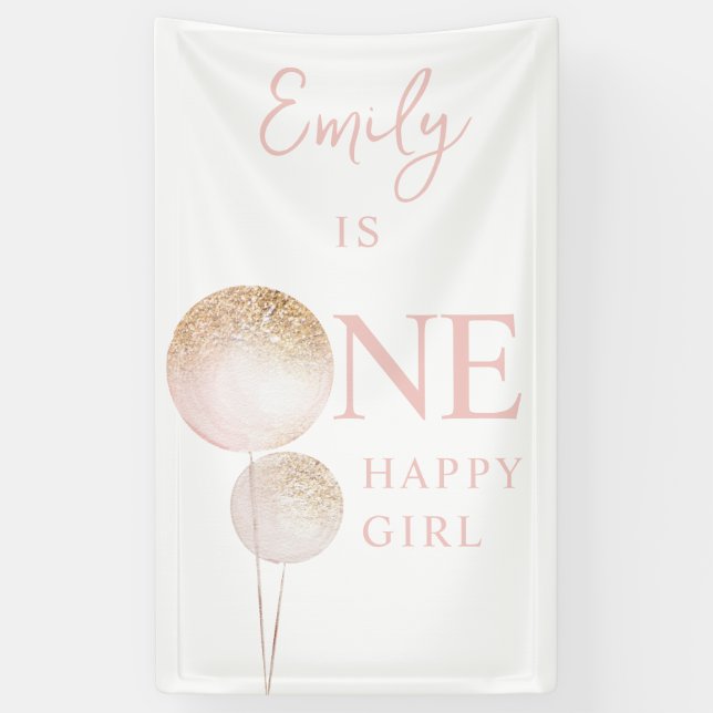 Pink Glitter Balloons 1st Birthday Party Décor Banner (Vertical)