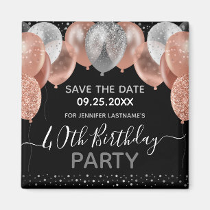 Pink Glitter Balloons 40th Birthday Save the Date Magnet
