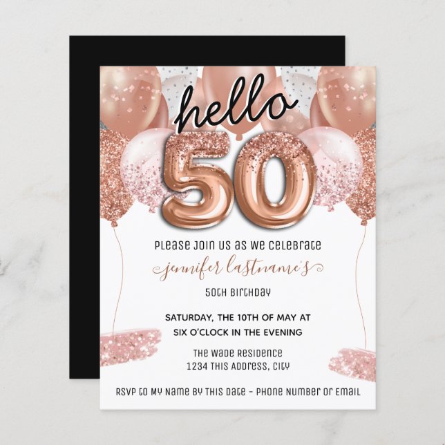 Pink Glitter Balloons 50th Birthday Party (Front/Back)