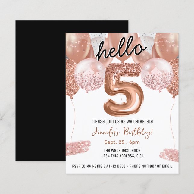 Pink Glitter Balloons 5th Birthday Party (Front/Back)