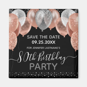 Pink Glitter Balloons 80th Birthday Save the Date Magnet