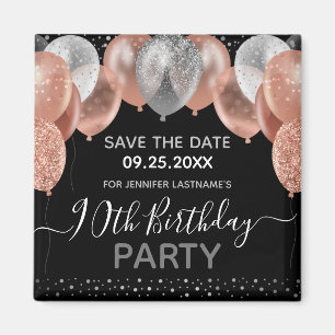 Pink Glitter Balloons 90th Birthday Save the Date Magnet