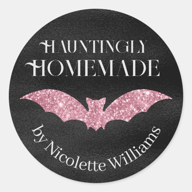 Pink Glitter Bat Homemade Halloween Classic Round Sticker (Front)