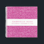 Pink Glitter Bat Mitzvah Autograph Guestbook Notebook<br><div class="desc">Bright Pink Glitter (printed image) with a white stripe on the cover of a personalized autograph book style guest book with space for an optional Hebrew name, or any text you want. A pink sparkly-looking party accessory for a Bat Mitzvah, Sweet 16, Quinceanera or Birthday party, or a sketch book...</div>