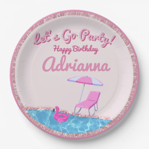 Pink Glitter Beach Party Paper Plate
