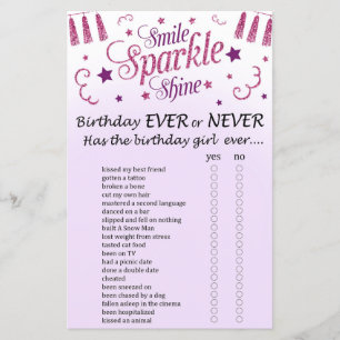 Pink glitter Birthday Ever or Never Game