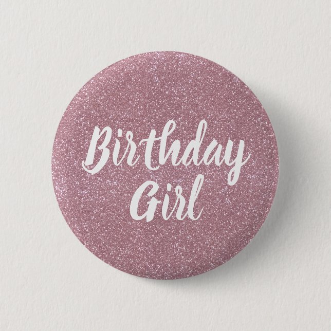 Pink Glitter Birthday Girl Button (Front)