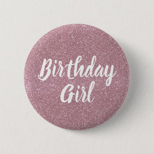 Pink Glitter Birthday Girl Button