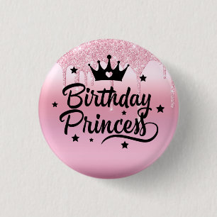 Pink Glitter "Birthday Princess"  1 Inch Round Button