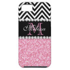 PINK GLITTER BLACK CHEVRON MONOGRAMMED