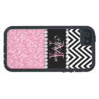 PINK GLITTER BLACK CHEVRON MONOGRAMMED
