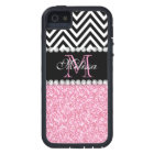 PINK GLITTER BLACK CHEVRON MONOGRAMMED