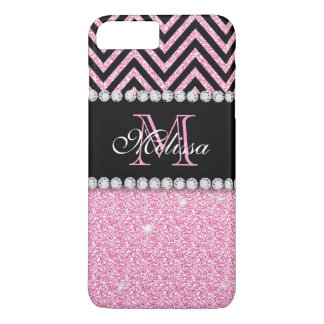 PINK GLITTER BLACK CHEVRON MONOGRAMMED Case-Mate iPhone CASE