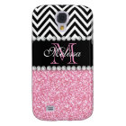 PINK GLITTER BLACK CHEVRON MONOGRAMMED