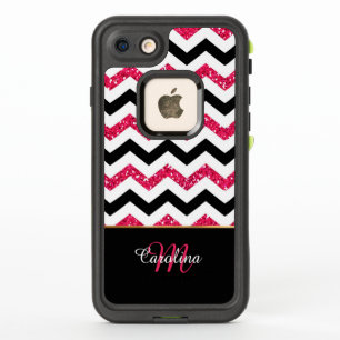 Pink Glitter, Black Chevron, Personalized